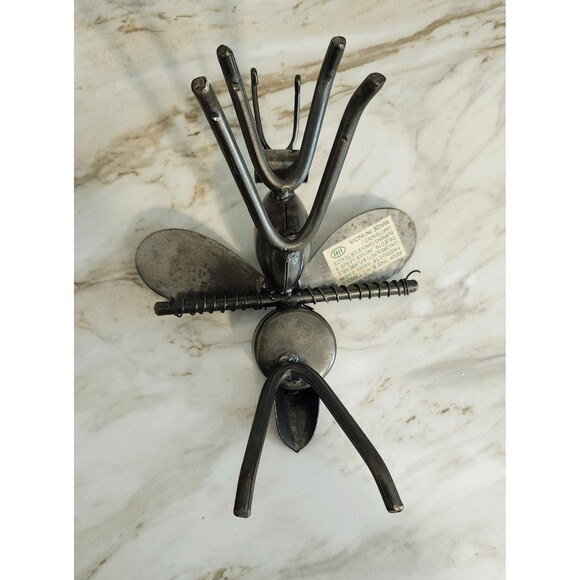 Dragonfly Candle Holder Welded Cast Metal Patina IHI India Industrial Brutalist - Picture 4 of 12